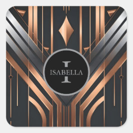 Art Deco Monogram Circle Name Design Quadratischer Aufkleber