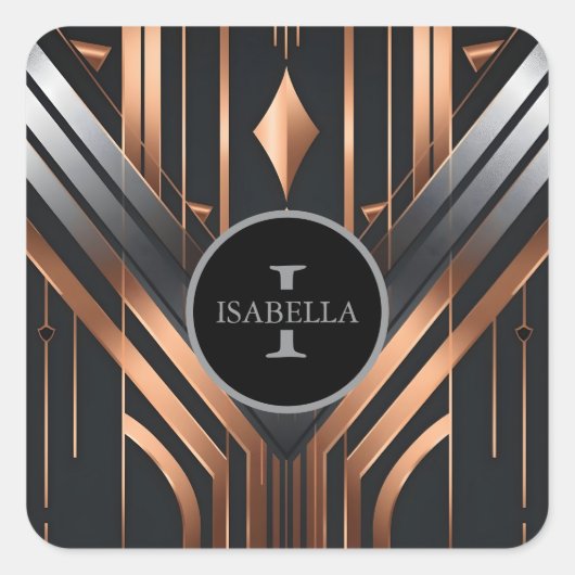 Art Deco Monogram Circle Name Design Quadratischer Aufkleber (Vorderseite)