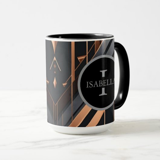 Art Deco Monogram Circle Name Design Tasse (VorderseiteRechts)