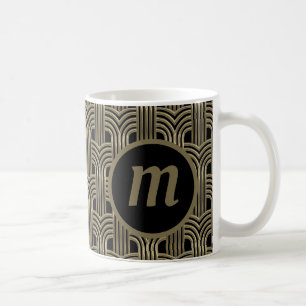 Art Deco Monogram Gold Black Kaffeetasse