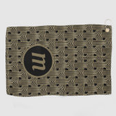 Art Deco Monogram Gold und Black Golfhandtuch (Horizontal)
