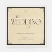 Art Deco Monogram Hochzeitsserviette Schwarz Creme Serviette (Vorderseite)