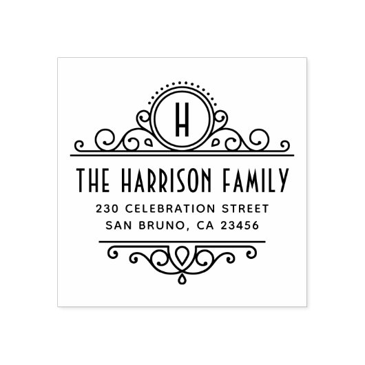 Art Deco Monogram | Individuelle Name und Rücksend Gummistempel (Prägung)