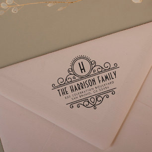 Art Deco Monogram Individuelle Name und Rücksend Permastempel