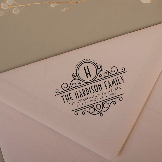 Art Deco Monogram | Individuelle Name und Rücksend Permastempel