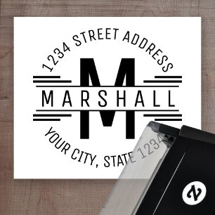 Art Deco Monogram mit Name und Rücksendeadresse Permastempel