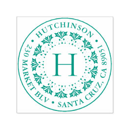 Art Deco Monogram Round Family Name Rücksendeadres Permastempel