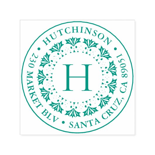 Art Deco Monogram Round Family Name Rücksendeadres Permastempel (Design)