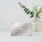 Art Deco Monogram Silver Personal Visitenkarte (Stehend Vorderseite)