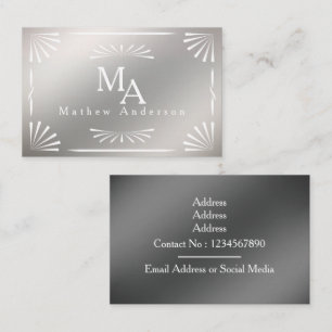 Art Deco Monogram Silver Personal Visitenkarte