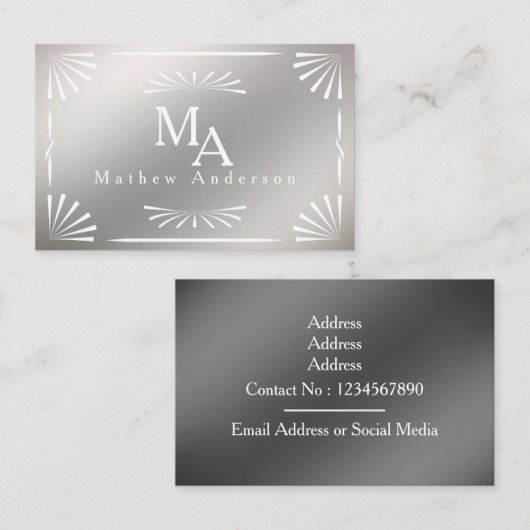 Art Deco Monogram Silver Personal Visitenkarte (Vorne/Hinten)