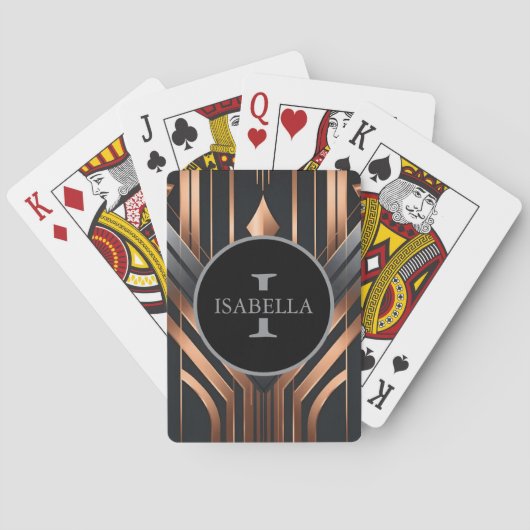 Art Deco Monogramm Kreis Namensdesign Spielkarten (Rückseite)