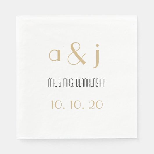 Art Deco Monogramme | Hochzeitspapier Napkins Serviette (Vorderseite)