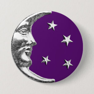 Art Deco Moon and Stars - Amethyst Lila & Silver Button
