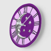 Art Deco Moon and Stars - Amethyst Lila & Silver Große Wanduhr (Winkel)