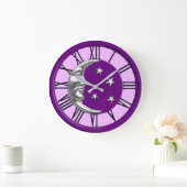 Art Deco Moon and Stars - Amethyst Lila & Silver Große Wanduhr (Zuhause)