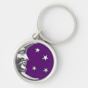 Art Deco Moon and Stars - Amethyst Lila & Silver Schlüsselanhänger