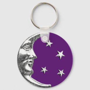 Art Deco Moon and Stars - Amethyst Lila & Silver Schlüsselanhänger