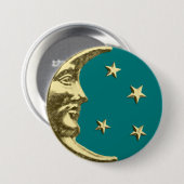 Art Deco Moon and Stars - Aquamarin und Gold Button (Vorne & Hinten)