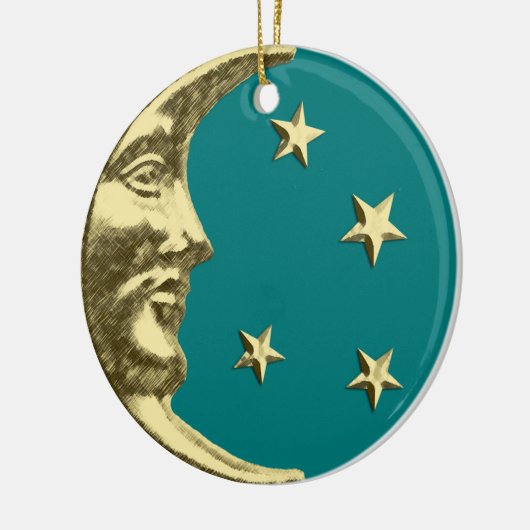 Art Deco Moon and Stars - Aquamarin und Gold Keramikornament (Links)