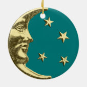 Art Deco Moon and Stars - Aquamarin und Gold Keramikornament (Hinten)