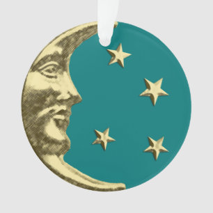 Art Deco Moon and Stars - Aquamarin und Gold Ornament