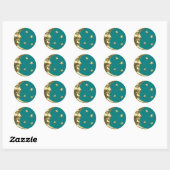 Art Deco Moon and Stars - Aquamarin und Gold Runder Aufkleber (Blatt)