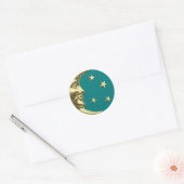 Art Deco Moon and Stars - Aquamarin und Gold Runder Aufkleber (Umschlag)