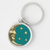 Art Deco Moon and Stars - Aquamarin und Gold Schlüsselanhänger (Vorne)