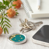 Art Deco Moon and Stars - Aquamarin und Gold Schlüsselanhänger (Seite)