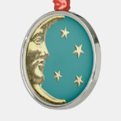 Art Deco Moon and Stars - Aquamarin und Gold Silbernes Ornament (Links)