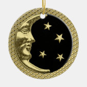 Art Deco Moon and Stars Black on Gold Hintergrund Keramik Ornament (Vorne)