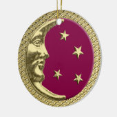 Art Deco Moon and Stars Burgund & Gold Hintergrund Keramik Ornament (Links)