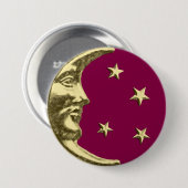 Art Deco Moon and Stars - Burgund und Gold Button (Vorne & Hinten)