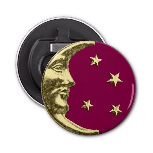 Art Deco Moon and Stars - Burgund und Gold Flaschenöffner (Vorderseite)