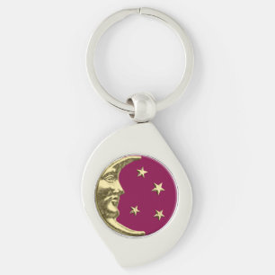 Art Deco Moon and Stars - Burgund und Gold Schlüsselanhänger