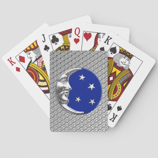 Art Deco Moon and Stars, Cobalt Blue and Silver Spielkarten (Rückseite)