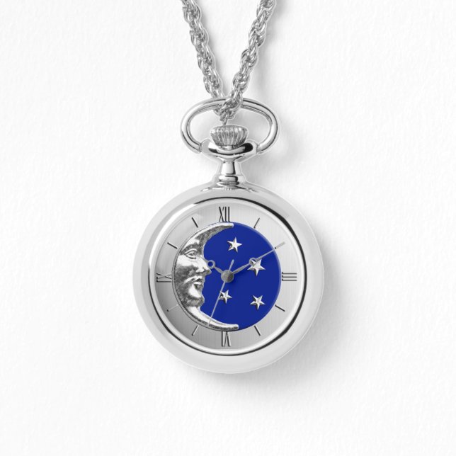 Art Deco Moon and Stars - Cobalt Blue und Silver Armbanduhr (Vorderseite)