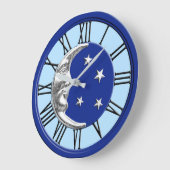 Art Deco Moon and Stars - Cobalt Blue und Silver Große Wanduhr (Winkel)
