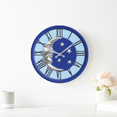 Art Deco Moon and Stars - Cobalt Blue und Silver Große Wanduhr (Zuhause)