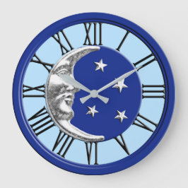 Art Deco Moon and Stars - Cobalt Blue und Silver Große Wanduhr