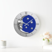 Art Deco Moon and Stars - Cobalt Blue und Silver Große Wanduhr (Zuhause)
