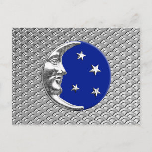 Art Deco Moon and stars - Cobalt Blue und Silver Postkarte