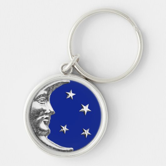 Art Deco Moon and Stars - Cobalt Blue und Silver Schlüsselanhänger (Vorne)
