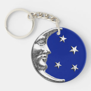 Art Deco Moon and Stars - Cobalt Blue und Silver Schlüsselanhänger