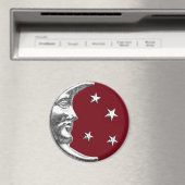 Art Deco Moon and Stars - Dunkelrot und Silber Magnet (In Situ (Geschirrspüler))