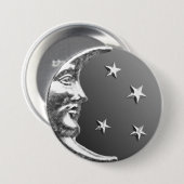 Art Deco Moon and Stars - Grau / Grau und Silber Button (Vorne & Hinten)