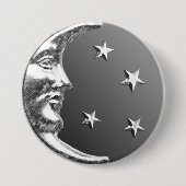 Art Deco Moon and Stars - Grau / Grau und Silber Button (Vorderseite)