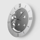 Art Deco Moon and Stars - Grau / Grau und Silber Große Wanduhr (Winkel)