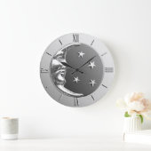 Art Deco Moon and Stars - Grau / Grau und Silber Große Wanduhr (Zuhause)